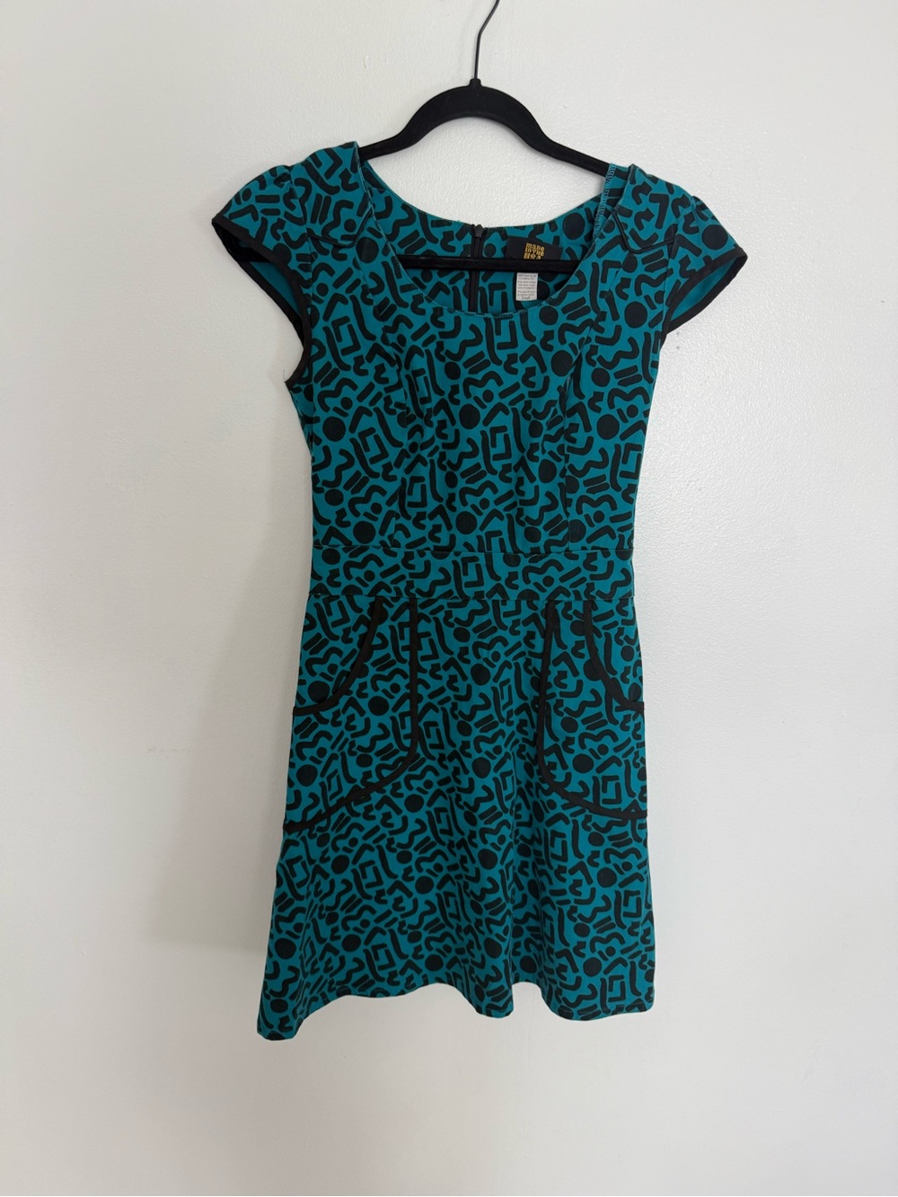 Nooworks Dress Fit & Flare Mini in Turquoise Black Print